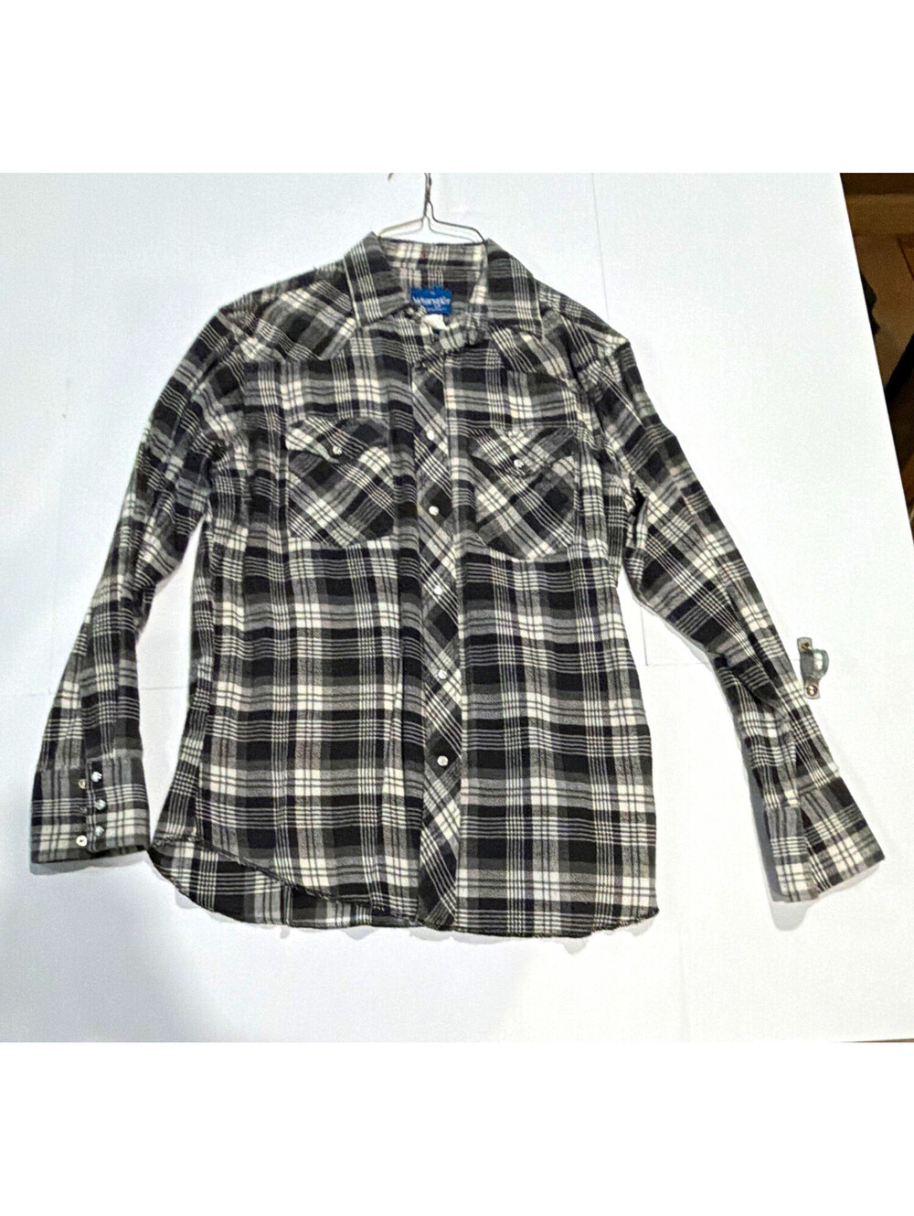 Vintage Wrangler Western Shirt Men's M Plaid Flannel Cotton Button-Up w/ Pockets